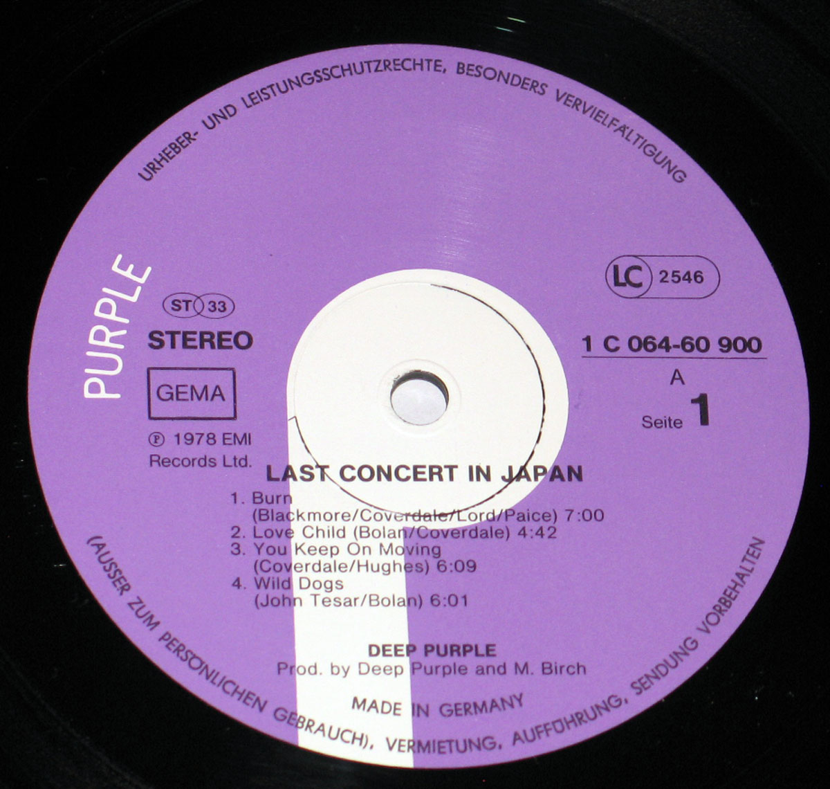 High Resolution    Photo of the record's label DEEP PURPLE Last Concert in Japan 